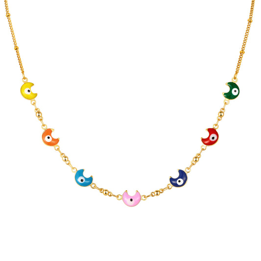 Stainless Steel Bead Chain Copper Epoxy Colored Moon Necklace