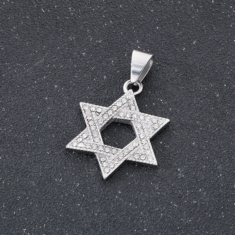 Dance Sweater Chain Pendant, Street Studded With Diamond Hexagram Stainless Steel Men's Pendant Necklace