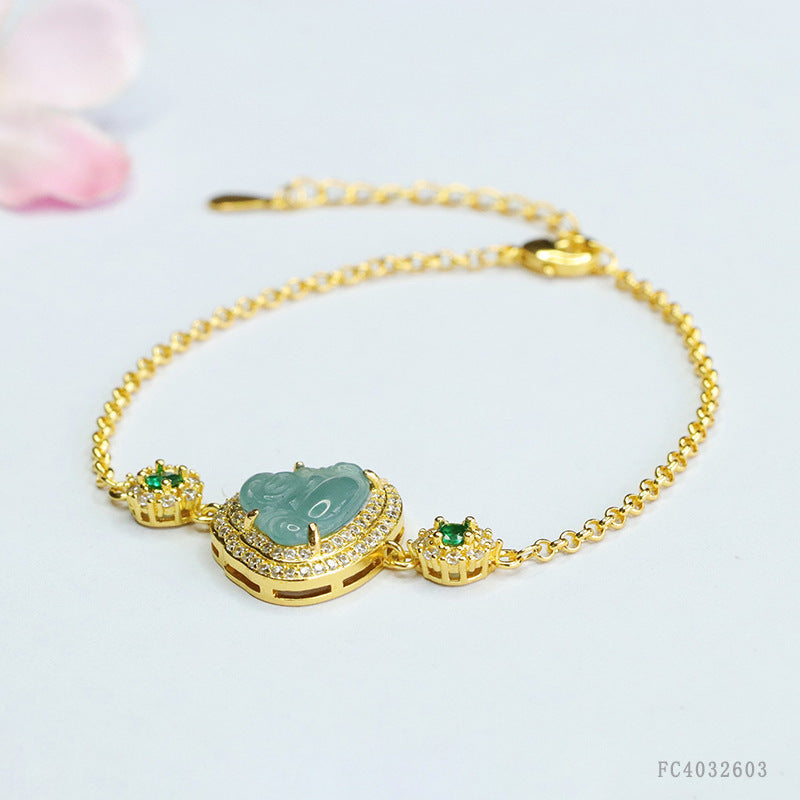 Blue Water Jadeite Buddha Bracelet