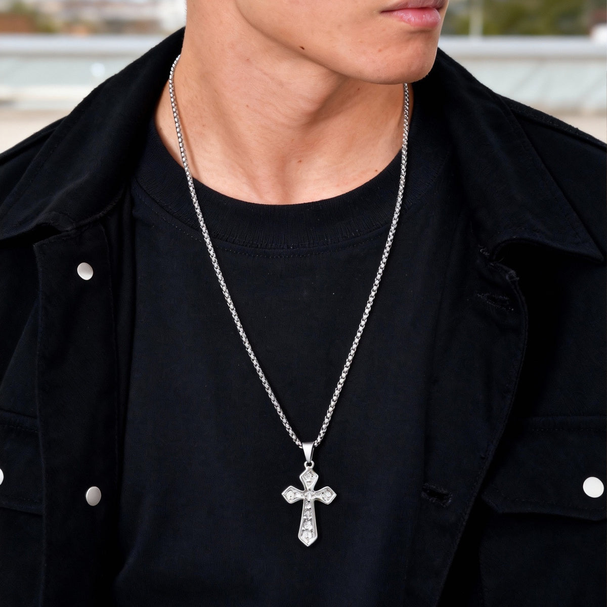 Cross Zircon Vintage Stainless Steel Pendant