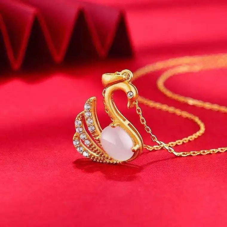 White Hetian Jade Swan Pendant — Chain Option