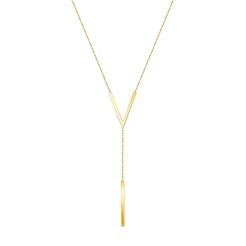 V-shaped Titanium Steel Chain Necklace with Letter Pendant