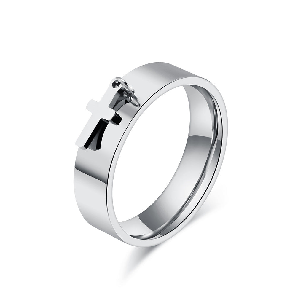 Cross-Border Neutral Wind Star Moon Butterfly Cross Titanium Steel Ring for Men and Children