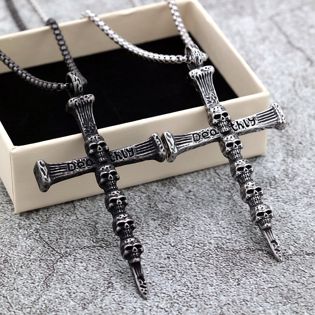 Punk Skull Cross Stainless Steel Men's Pendant Necklace