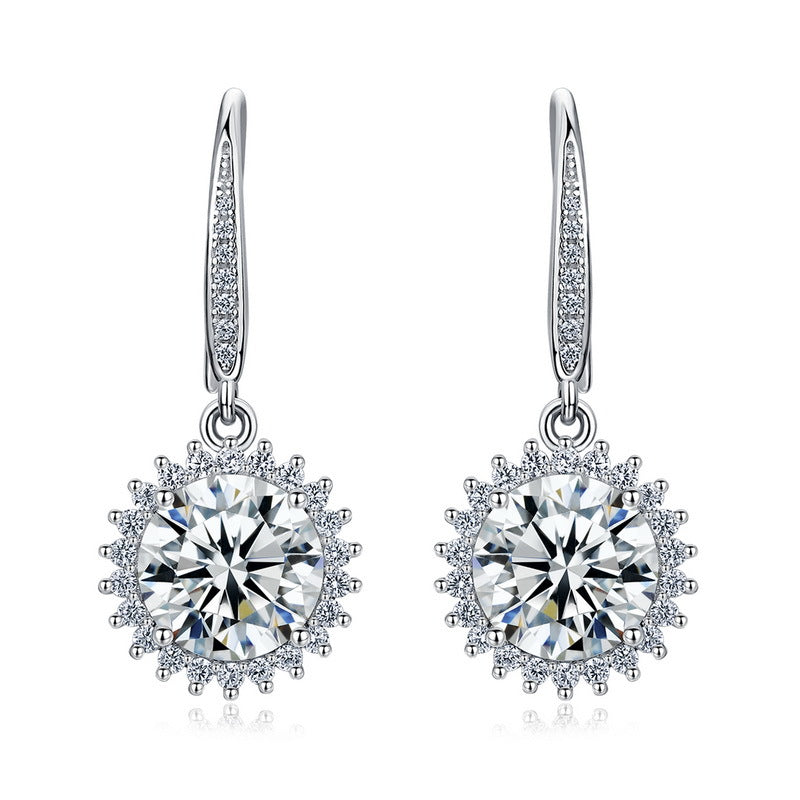 S925 Sterling Silver Moissanite Round Pavé Drop Earrings