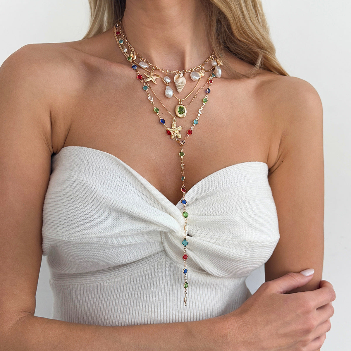 Starfish, Shell & Crystal-Style Necklace Set