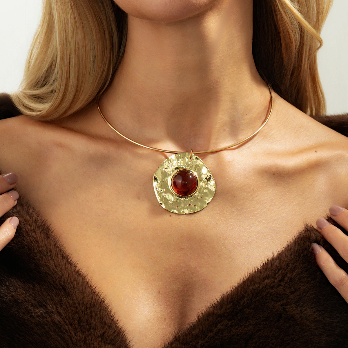 French Pleated Gemstone-Style Choker