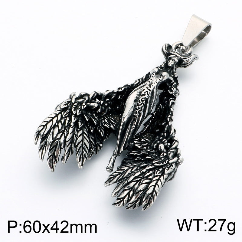 Punk Subculture Mourning Bones Angel Pendant Judgment Angel Stainless Steel Men's Pendant Necklace