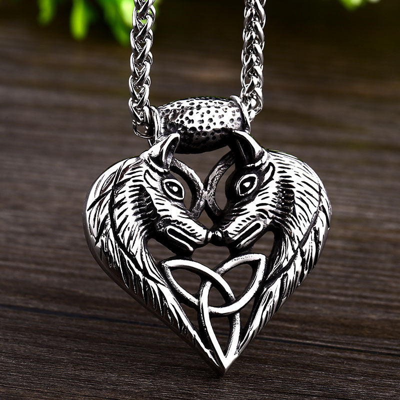 Celtic Knot Titanium Steel Double-Headed Wolf Love Pendant for Men - Retro Wholesale Design