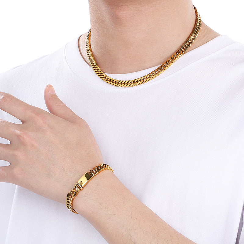 Trendy Hip Hop Whip Chain Bracelet Steel Cuban Necklace Men