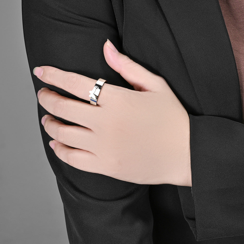 Cross-Border Neutral Wind Star Moon Butterfly Cross Titanium Steel Ring for Men and Children