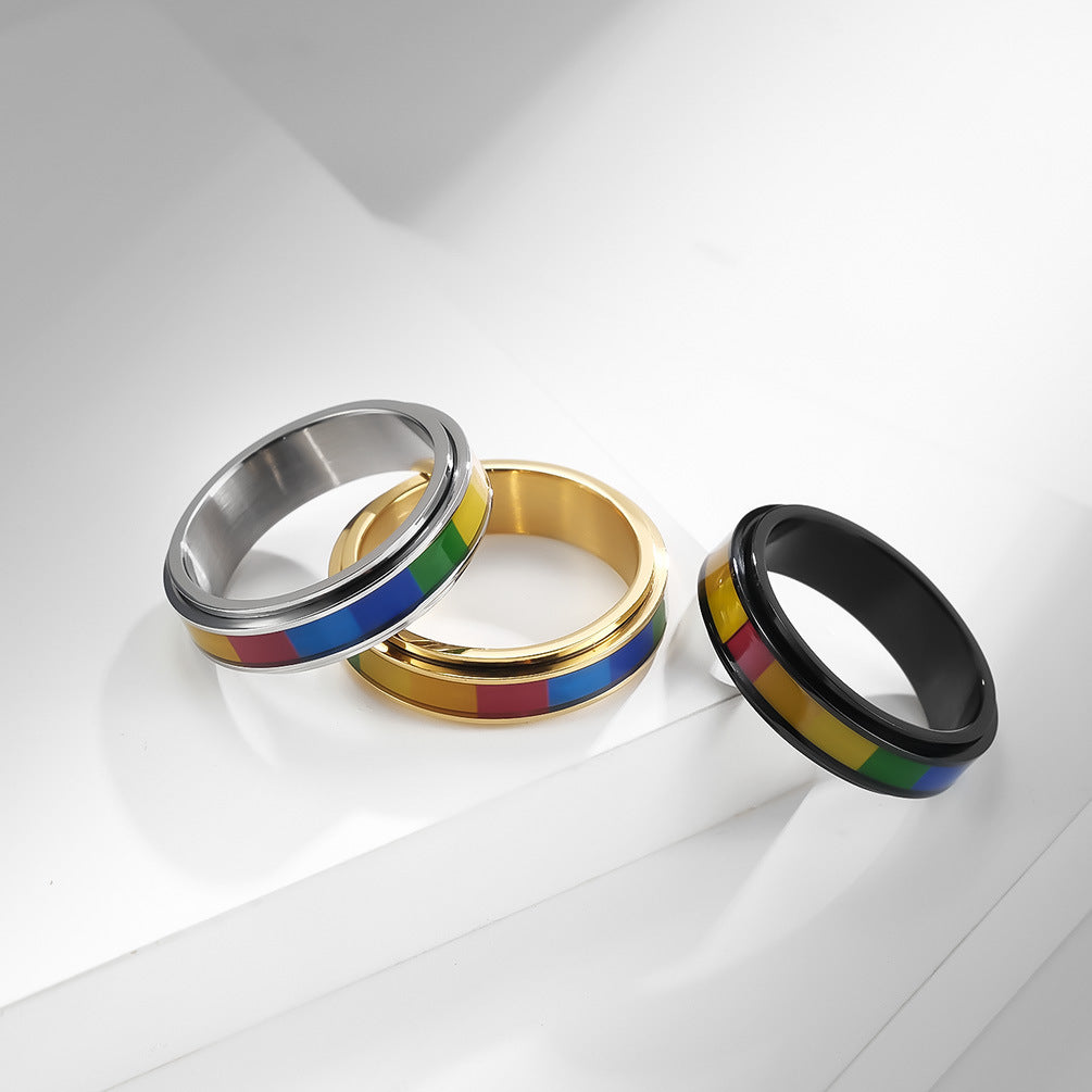 Rotatable Stainless Steel Rainbow Ring For Men Wholesale