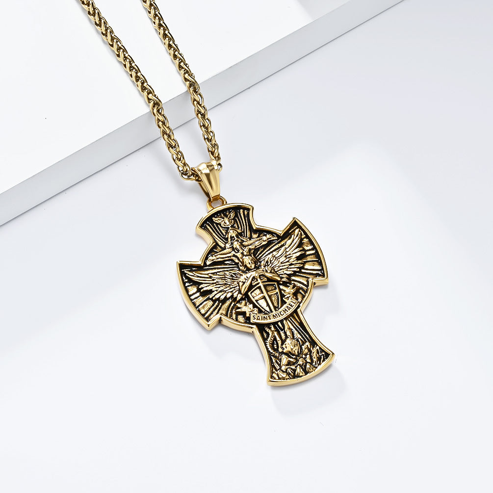 Planderful St Michael Archangel Necklace Titanium Steel Durable Vintage Jewelry For Spiritual Collectors