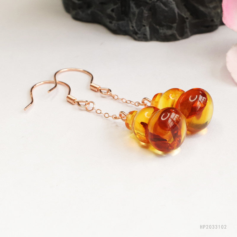 Amber Gourd 925 Silver Hook Earrings