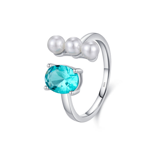 925 Sterling Silver Pearl Zircon Ring
