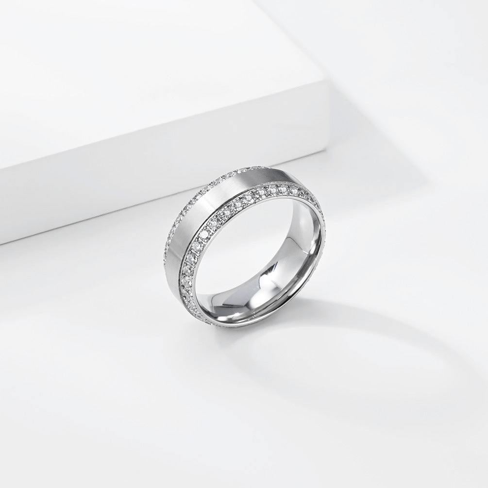 Planderful Unisex Zircon Ring Double Row 18K Gold Inlaid Titanium Steel Plated Luxury Jewelry