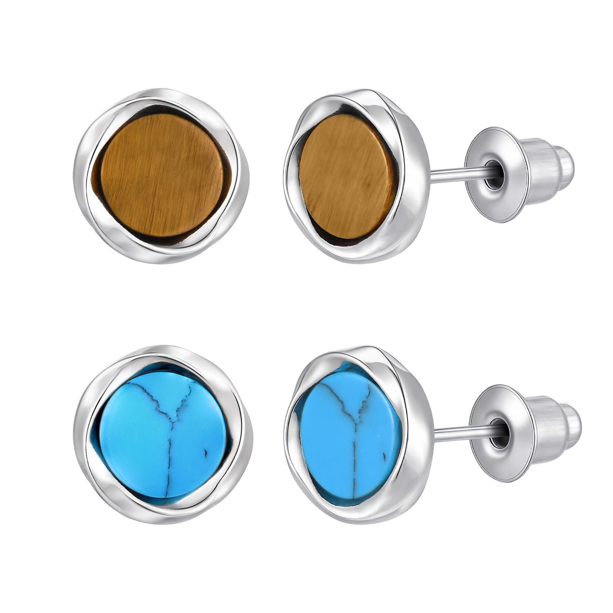 Copper Stone-Inlay Single Earrings — Tiger's Eye or Turquoise