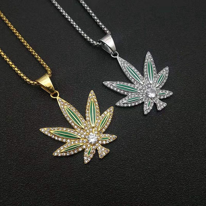 Zircon Necklace Elegant Maple Leaf Couple Pendant In Titanium Steel Gold Plated Finish