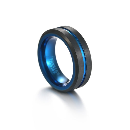 Blue Black Sand Men's Tungsten Ring - European & American Wholesale Jewelry for Men