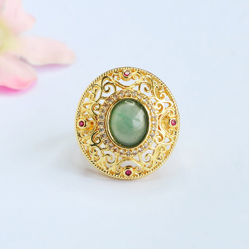 Blue-Water Jadeite Cloud Ruyi Ring