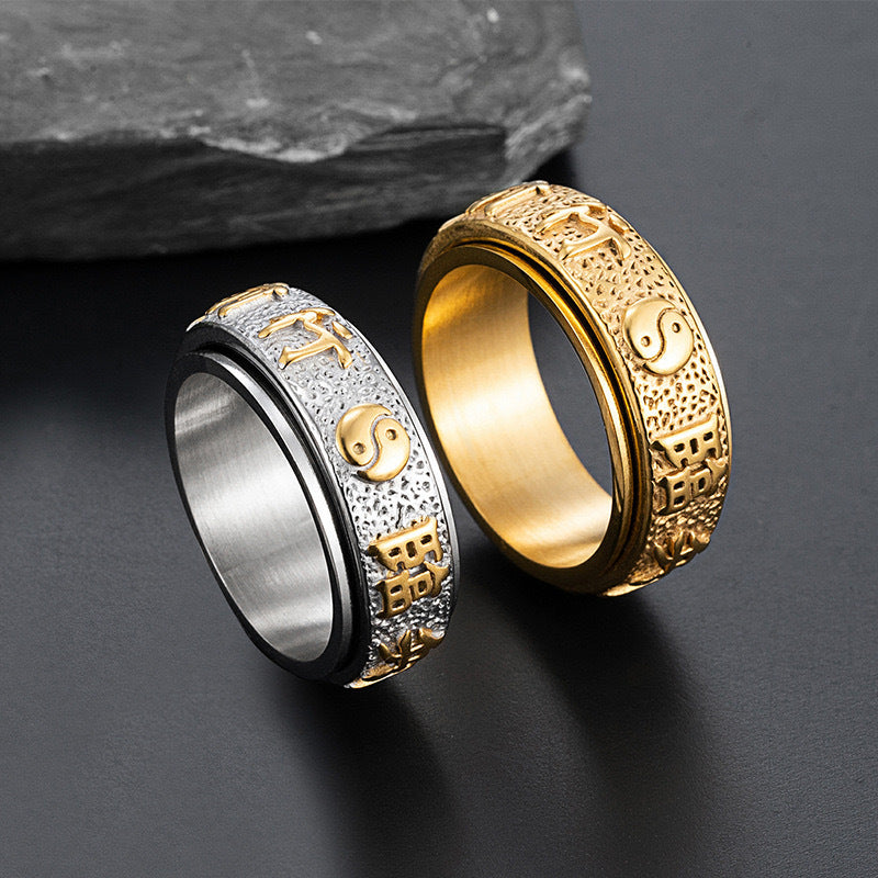Planderful Taoist Nine Characters Mantra Ring Titanium Steel Rotating Anxiety Relief Jewelry For Mindful Seekers