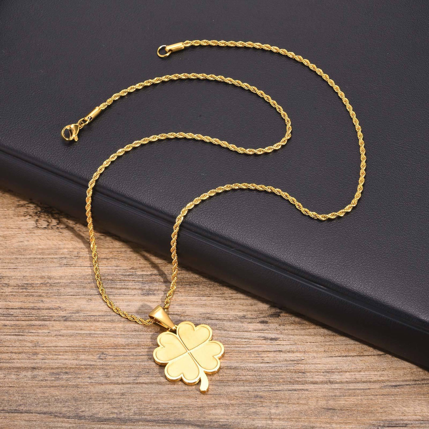 Jewelry Stainless Steel Four-Leaf Pendant Necklace Unisex