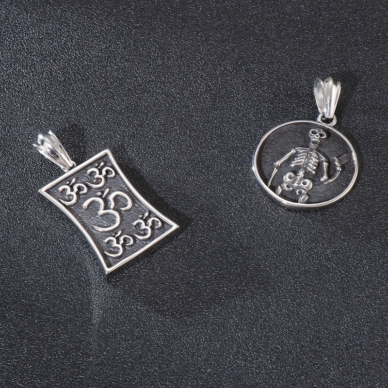 Retro OM Skull Titanium Steel Pendant Necklace for Men