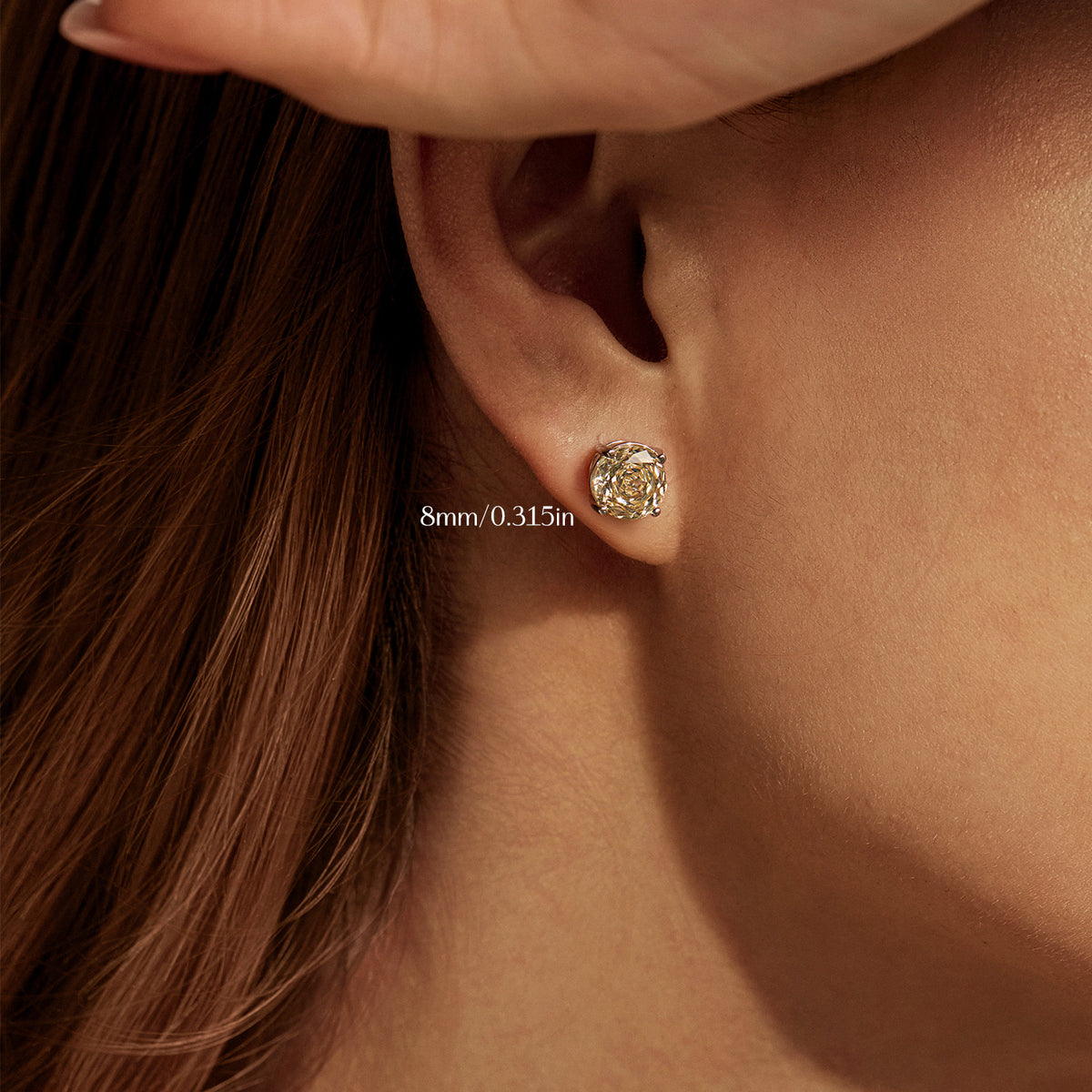 925 Sterling Silver Soft Yellow Rose-Cut Zircon Stud Earrings