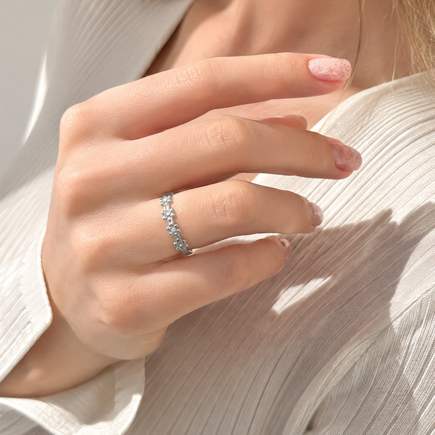 Planderful Zircon Flower Stainless Steel Ring Adjustable Opening For Women And Teens Everyday Wear