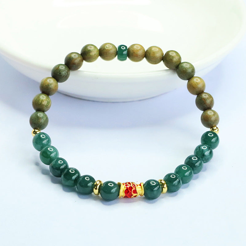 Blue Water Jadeite Green Sandalwood 6 mm Beaded Bracelet