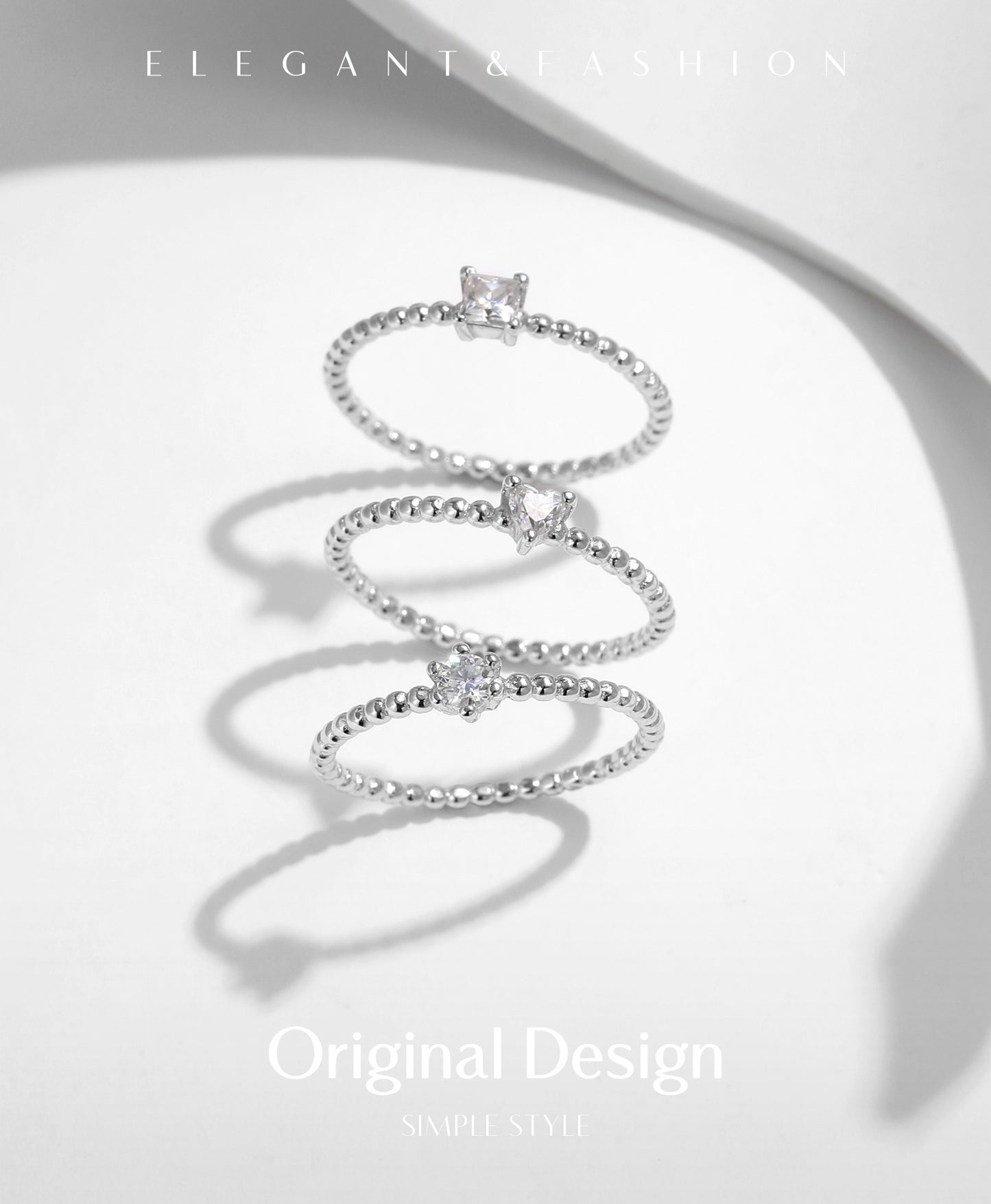 Planderful Moissanite Sparkling Ring – Elegant Geometric Design with Moissanite Beads