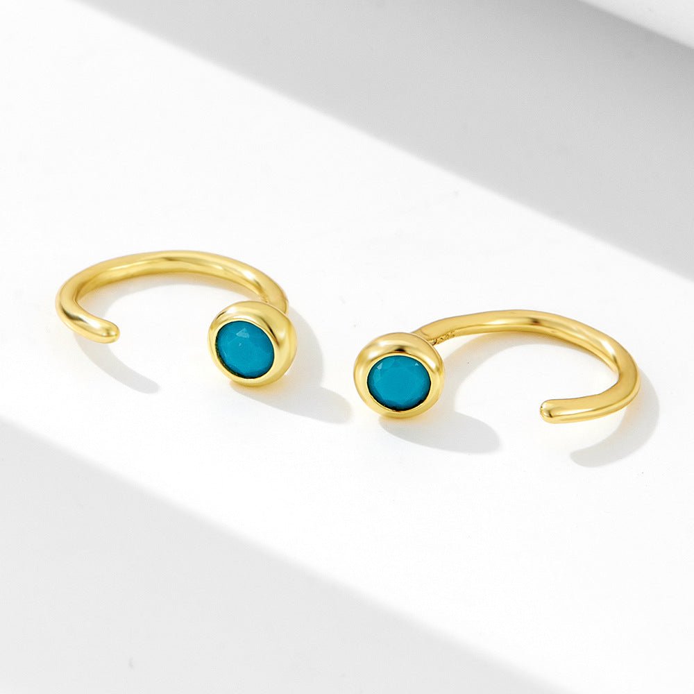 S925 Sterling Silver C-Shaped Turquoise Stud Earrings