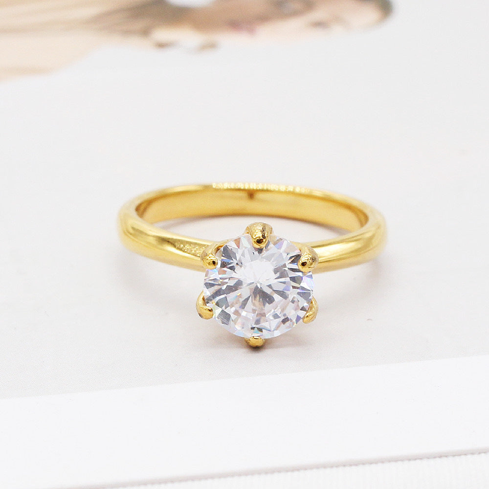 Sweet Lady Six Prong Zircon Wedding Ring - Korean Version