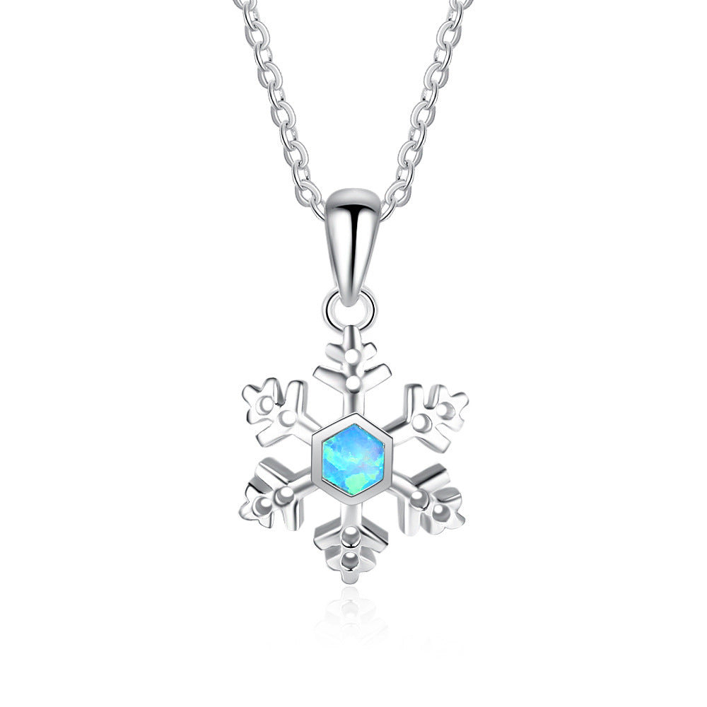 Planderful Opal Necklace Snowflake Pendant Sterling Silver