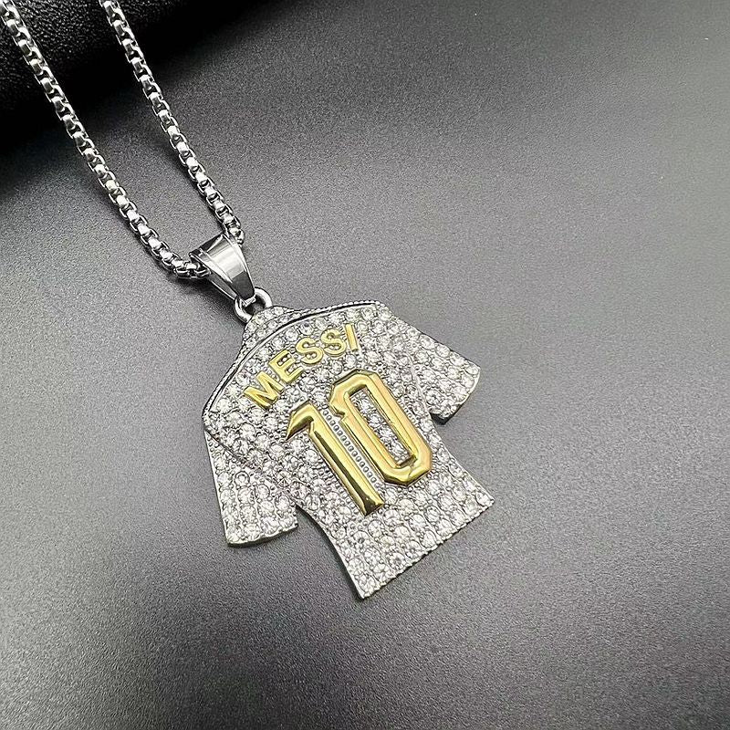 Planderful Everyday Genie Premium Football Jersey Pendant Necklace Titanium Steel Gold Plated Zircon For Hip Hop Fans