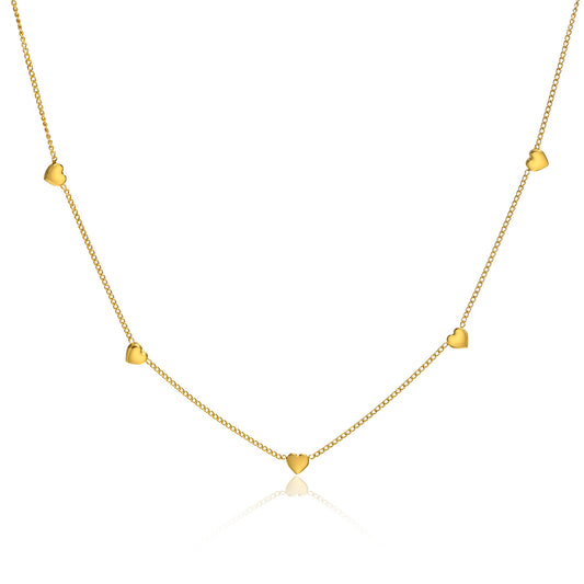 Stainless Steel Heart Chain Zircon Water Drop Necklace Gold