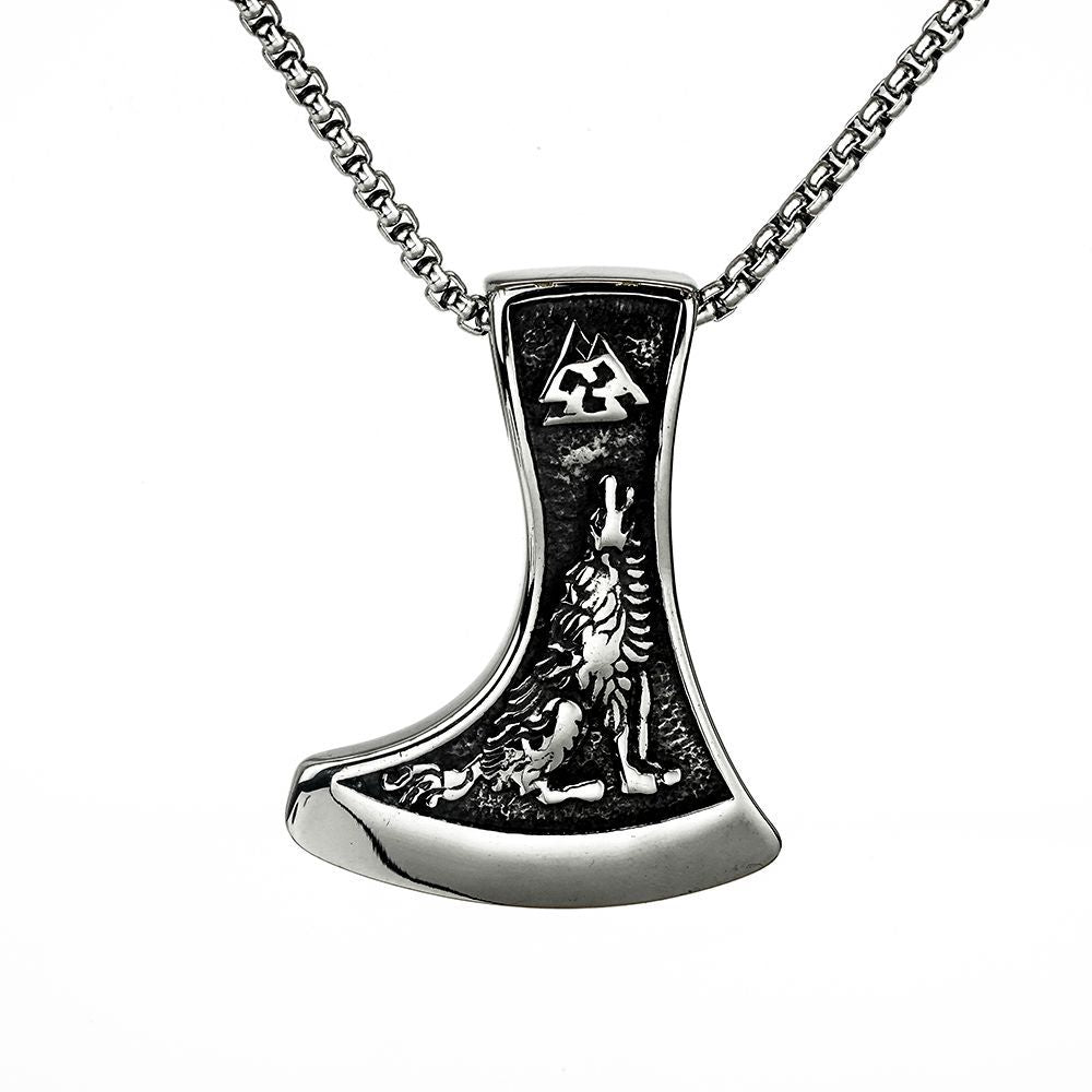 Vintage Men's Stainless Steel Viking Triangle Wolf Pendant