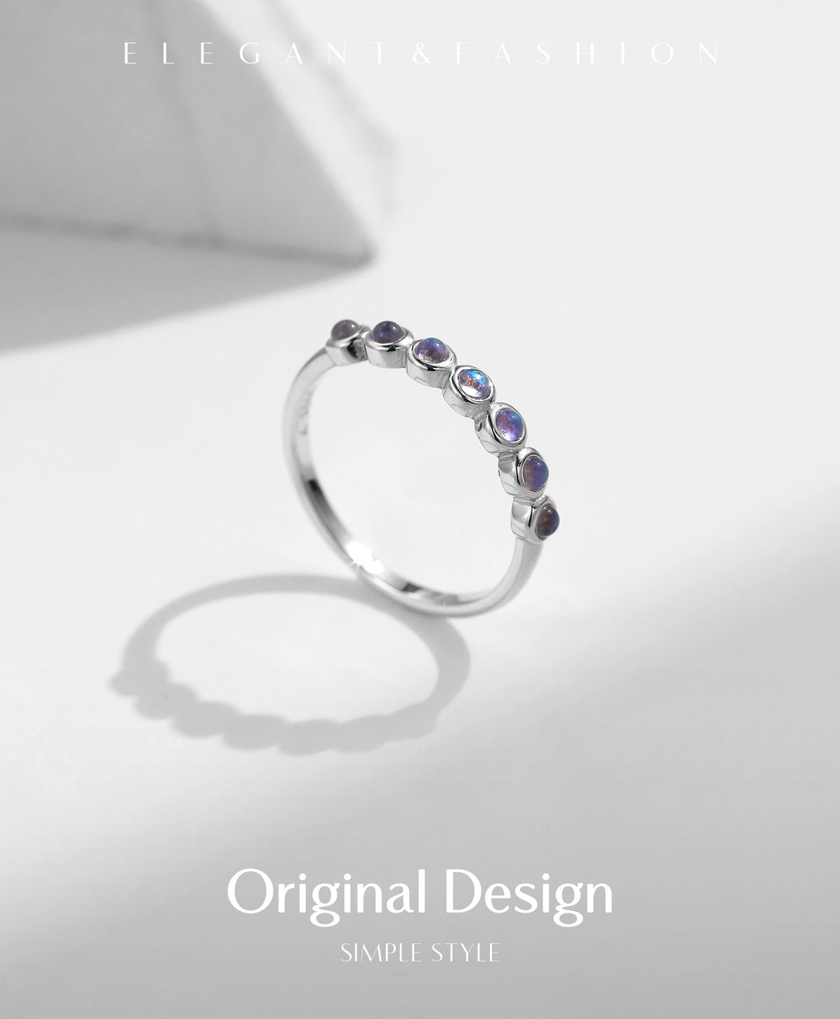 925 Sterling Silver Moon Moonstone Ring