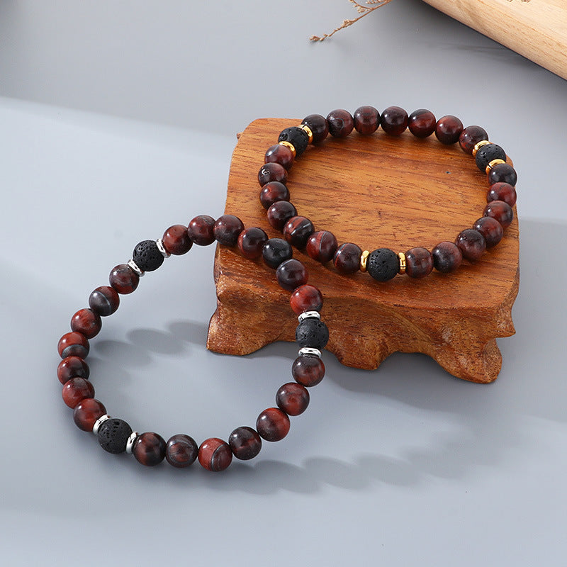 Volcanic Stone Stress-Relief Bracelet – Yellow/Red Tiger's Eye Stone Elastic Rope