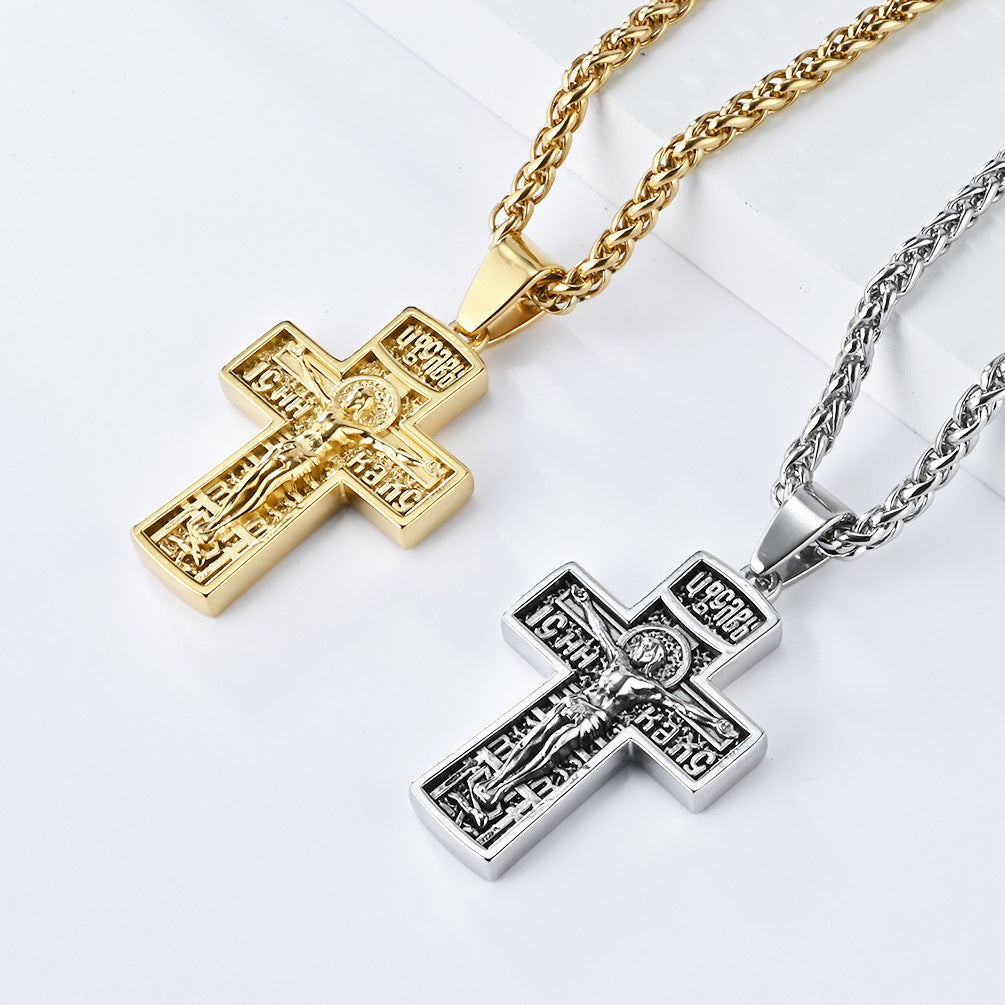 Stainless Steel Cross Necklace for Men Sweater Chain Retro Jewelry