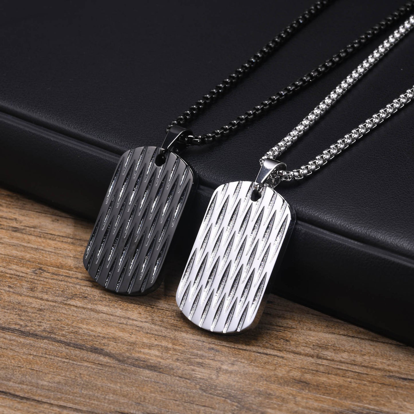 European And American Accessories Stainless Steel Water Ripple Tag Geometric Square Pendant Necklace Jewelry For Men