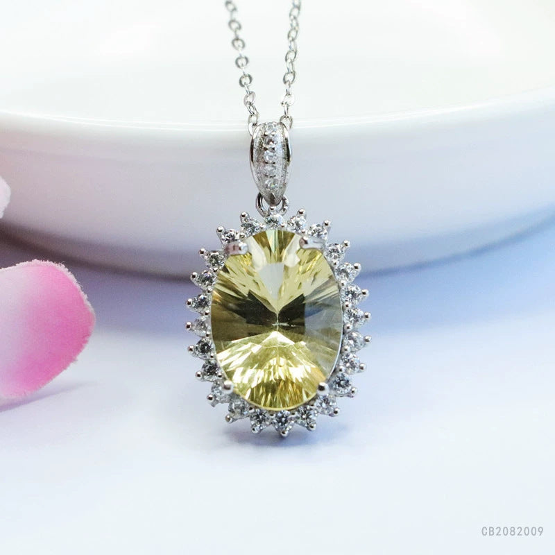 Citrine Silver Pendant — No Chain