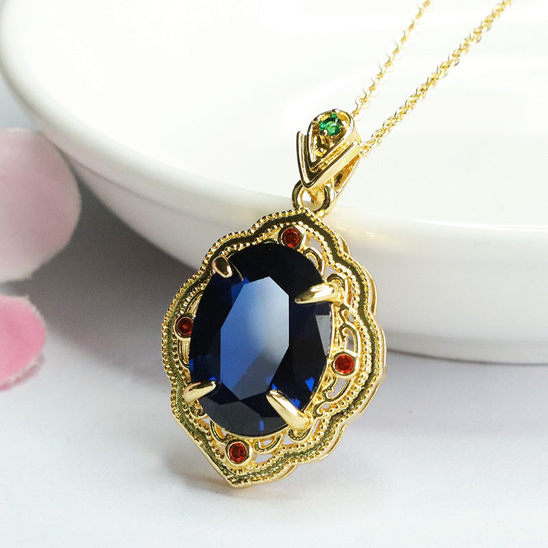 Lab-Grown Blue Spinel Petal Pendant — No Chain