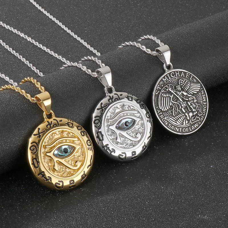 Planderful Men's Eye of Horus Pendant Titanium Necklace