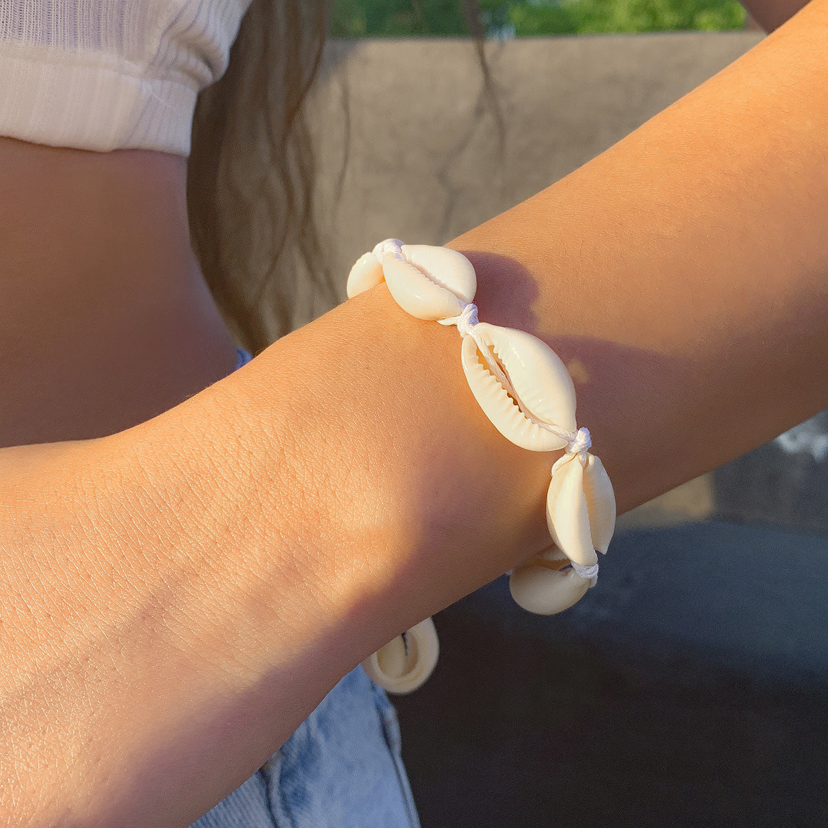 Planderful Vienna Verve Shell Pendant Bracelet For Women Adjustable Beach Woven Geometric Statement Jewelry