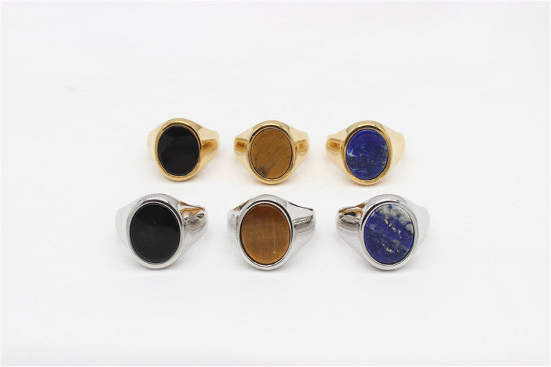 Planderful Titanium Steel Ring Durable Unisex Simple Oval Stone Protection Statement Everyday Genie Collection