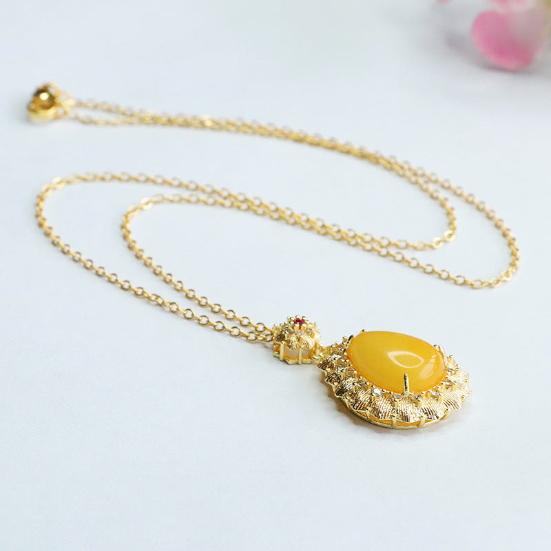 Amber Flower Necklace with Zircon Accents