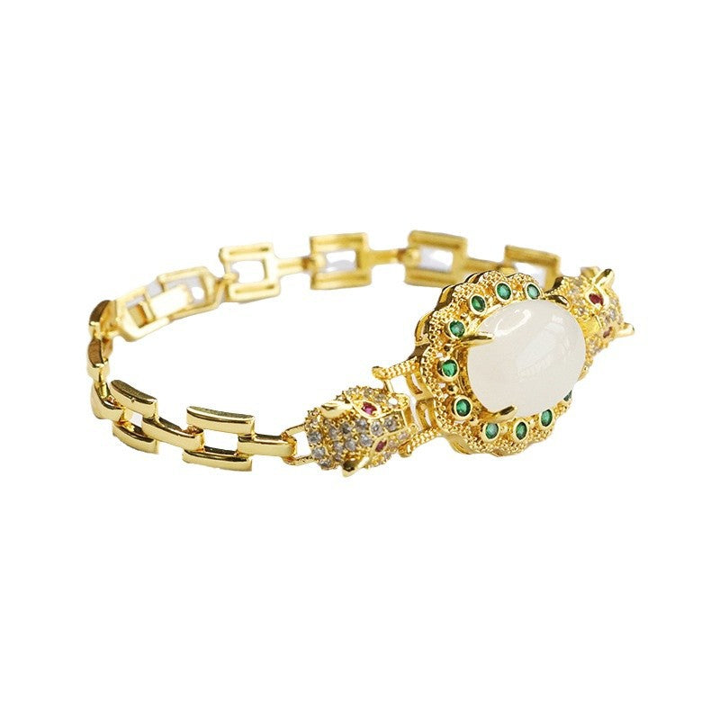 White Hetian Jade Leopard Motif Bracelet