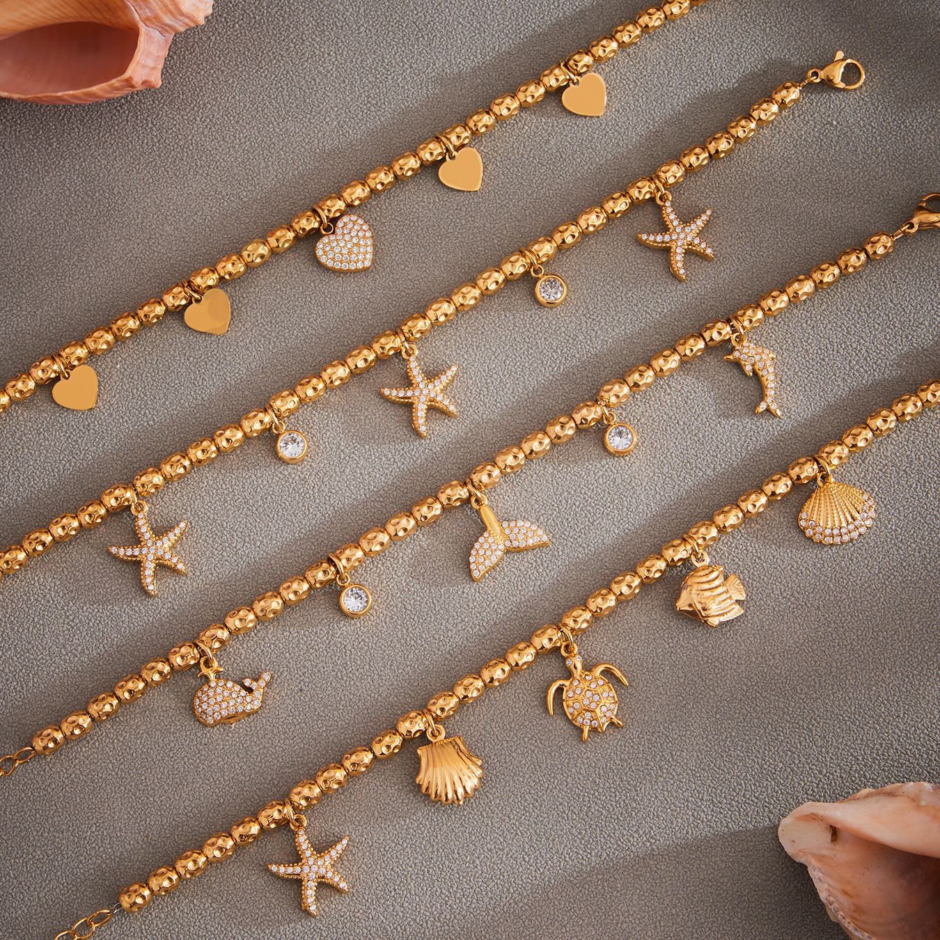 Planderful 18K Gold Plated Beaded Starfish Bracelet Beach