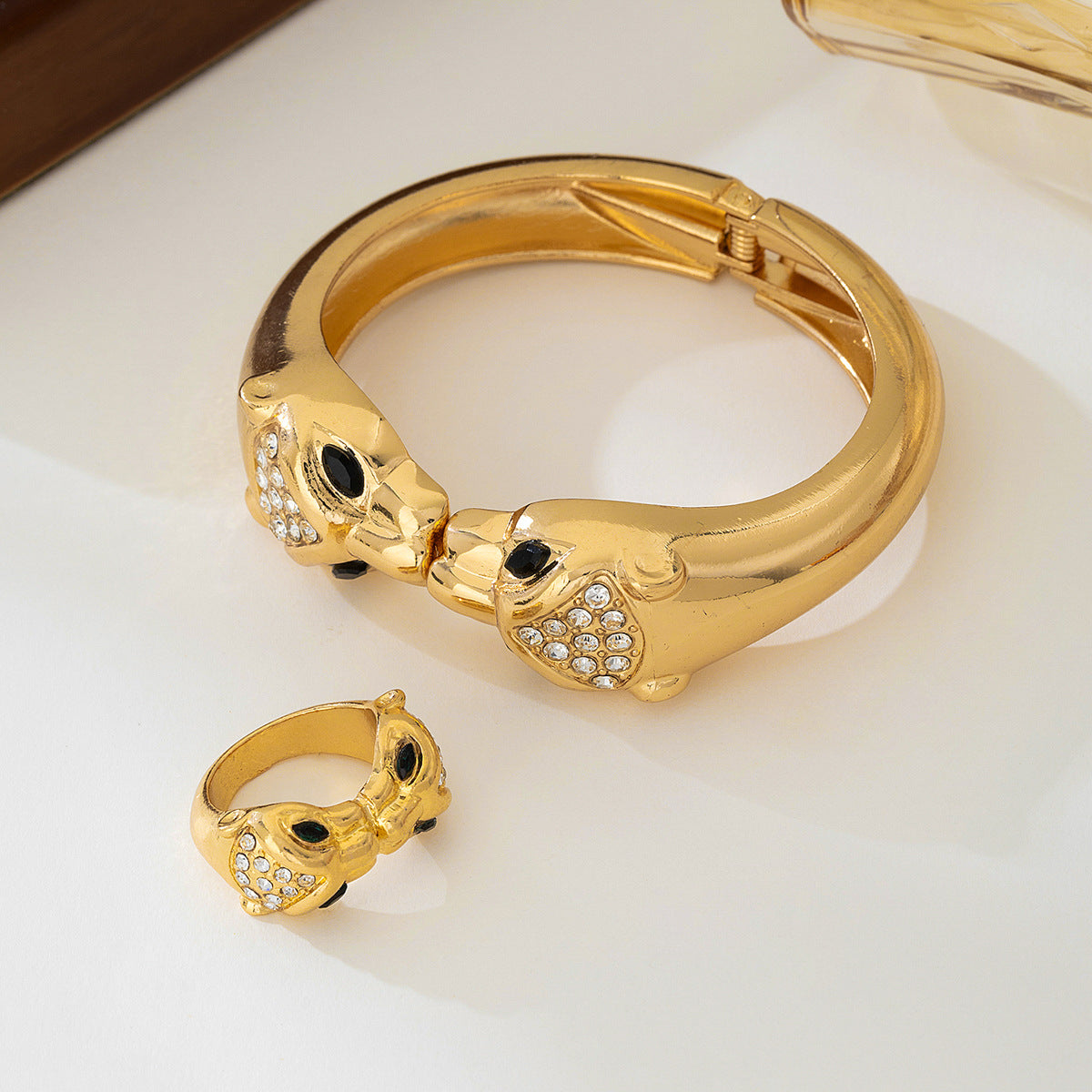 Gold Chunky Leopard Bracelet Ring Set for Stylish Women